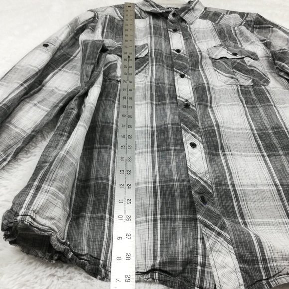 Rock & Republic Mens Shirt 2XL Button Down Gray White Plaid Long Sleeve XXL - Picture 3 of 13